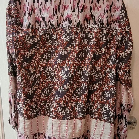 Patchwork BoHo Womens Pink Red Blue Territory Ahead Shirt Long Length Size M - Picture 5 of 15